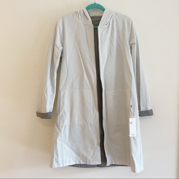 Sold Eileen Fisher Ivory Gray Reversible Organic Cotton Nylon Long Anorak Jacket - Picture 3 of 11